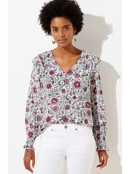 Ann Taylor LOFT Tops - LOFT Women’s Tapestry Smocked Ruffle Blouse Size Medium
